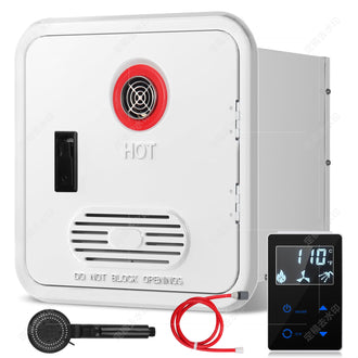 RV Tankless Water Heater, 65000 BTU Instant For RV, 12V Camper water heater Propane with Double Water Outlet & Remote Controller-Black-White