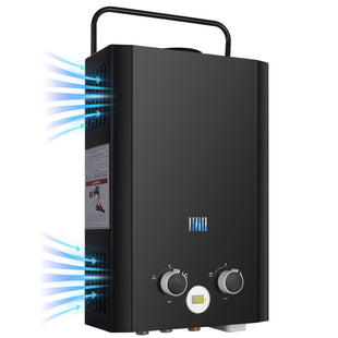 Tankless Water Heater Propane, 1.58GPM 5L Portable Instant Hot Water Heater, Outdoor Use for RV, Camper Van, Camping Trailer, Cabin, Barn, Pool, Black