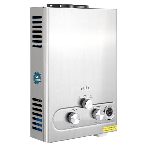 Tankless Water Heater Propane,1.6GPM 6L Portable Instant Hot Water Heater, Outdoor Use for RV, Camper Van, Camping Trailer, Cabin, Barn, Pool, Sliver