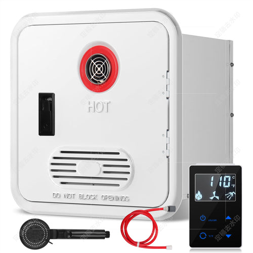 RV Tankless Water Heater, 65000 BTU Instant For RV, 12V Camper water heater Propane with Double Water Outlet & Remote Controller-Black-White