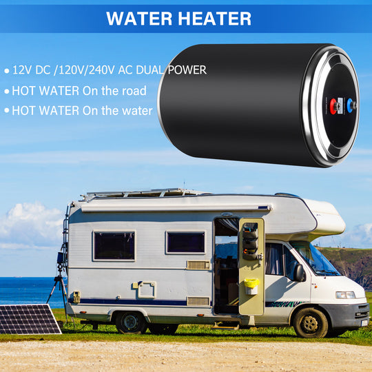 Dual Power Water Heater, 12V DC 200W/120V AC 1500W, 10L/15L, US Plug RV Tank Water Heater, Instant for RV, for Camper with Double Power Supply & Remote Controller CSA approved (Black-15L)