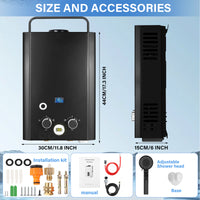 Tankless Water Heater Propane, 1.58GPM 5L Portable Instant Hot Water Heater, Outdoor Use for RV, Camper Van, Camping Trailer, Cabin, Barn, Pool, Black