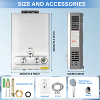 Tankless Water Heater Propane,1.6GPM 6L Portable Instant Hot Water Heater, Outdoor Use for RV, Camper Van, Camping Trailer, Cabin, Barn, Pool, Sliver