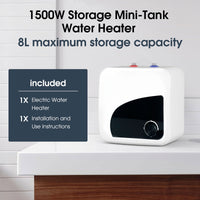 FVSTR Electric Hot Water Heater 120V Small Compact Tank Storage,Rv Tr 2.16 Gallon Trailer 1.5KW Kitchen Instant Under Sink Counter,1 PCs 16” Long 1/2”FIP Stainless Steel Water Hose