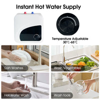FVSTR Electric Hot Water Heater 120V Small Compact Tank Storage,Rv Tr 2.16 Gallon Trailer 1.5KW Kitchen Instant Under Sink Counter,1 PCs 16” Long 1/2”FIP Stainless Steel Water Hose