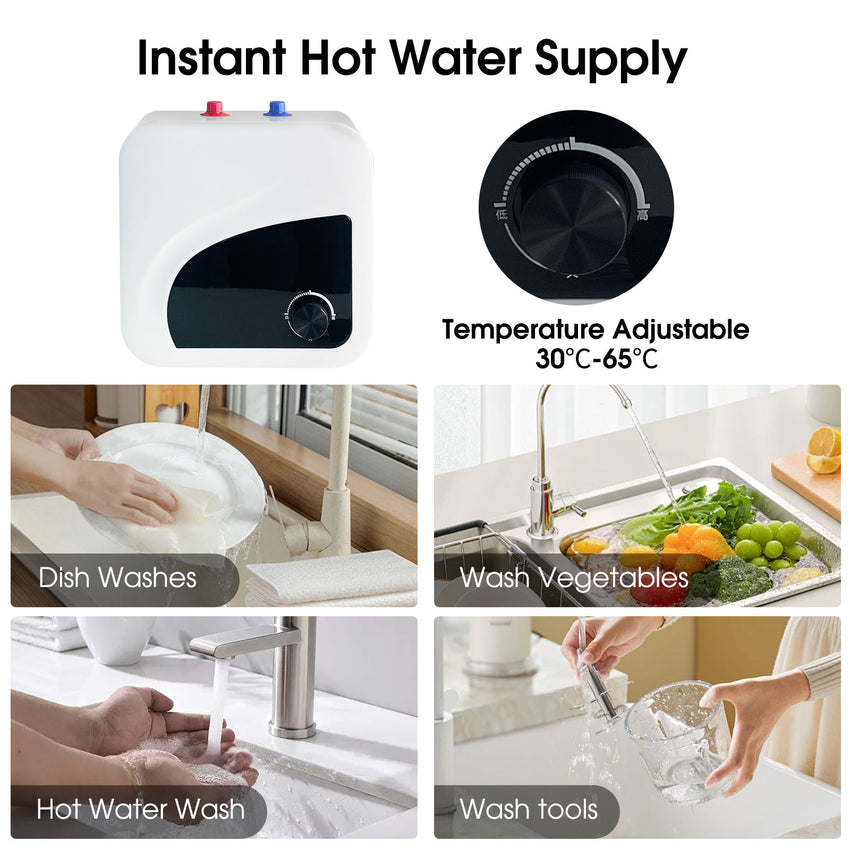 FVSTR Electric Hot Water Heater 120V Small Compact Tank Storage,Rv Tr 2.16 Gallon Trailer 1.5KW Kitchen Instant Under Sink Counter,1 PCs 16” Long 1/2”FIP Stainless Steel Water Hose