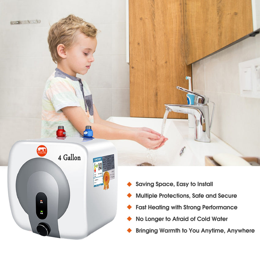 FVSTR Electric Hot Water Heater 120V Small Compact Tank Storage,Rv Tr 2.16 Gallon Trailer 1.5KW Kitchen Instant Under Sink Counter,1 PCs 16” Long 1/2”FIP Stainless Steel Water Hose