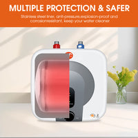FVSTR Electric Hot Water Heater 120V Small Compact Tank Storage,Rv Tr 2.16 Gallon Trailer 1.5KW Kitchen Instant Under Sink Counter,1 PCs 16” Long 1/2”FIP Stainless Steel Water Hose