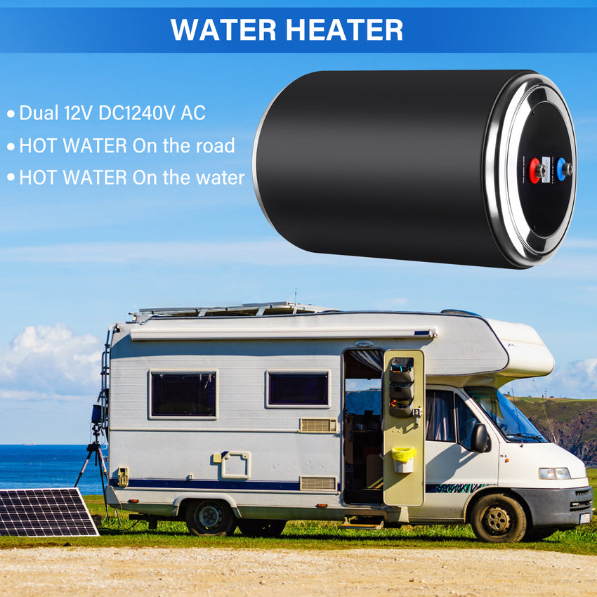 Dual Power Water Heater, 12V DC 200W/120V AC 1500W, 10L/15L, US Plug RV Tank Water Heater, Instant for RV, for Camper with Double Power Supply & Remote Controller CSA approved (Black-15L)
