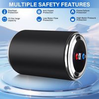 Dual Power Water Heater, 12V DC 200W/120V AC 1500W, 10L/15L, US Plug RV Tank Water Heater, Instant for RV, for Camper with Double Power Supply & Remote Controller CSA approved (Black-15L)